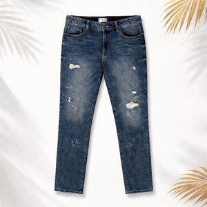 CAbi Women Boyfriend Distressed Blue Jeans mid-rise regular size 8